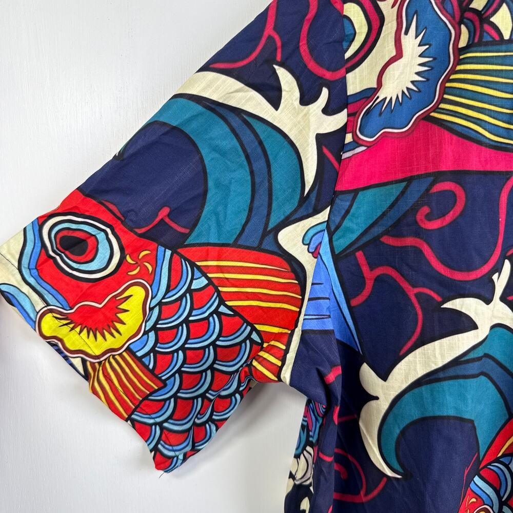 Japanese Koinobori Hawaiian Tropical Shirt Men's Size 3XL 100% Cotton Fish - Picture 11 of 16
